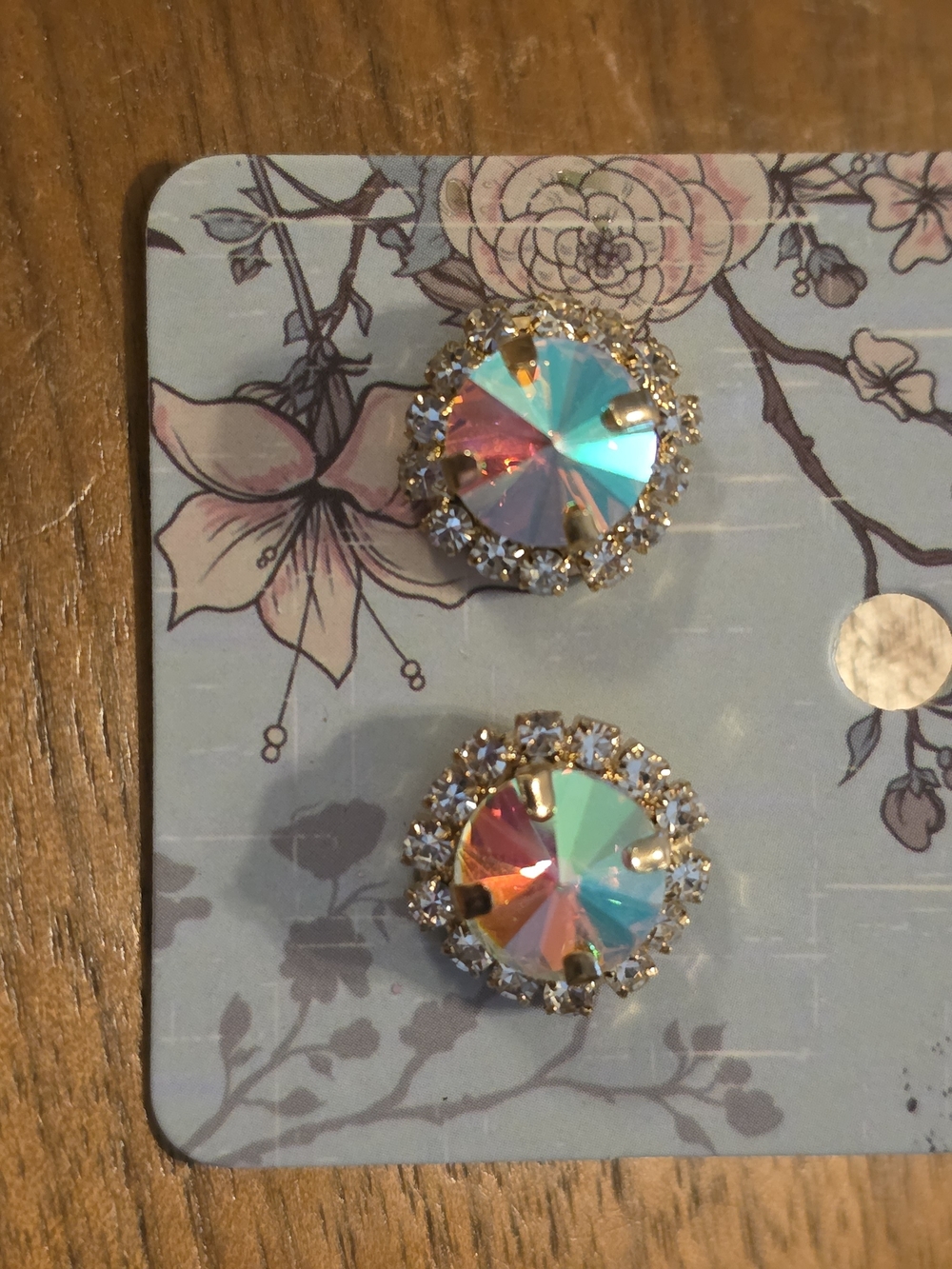 Crystal Aurora Round Stud Earrings - Gold Setting